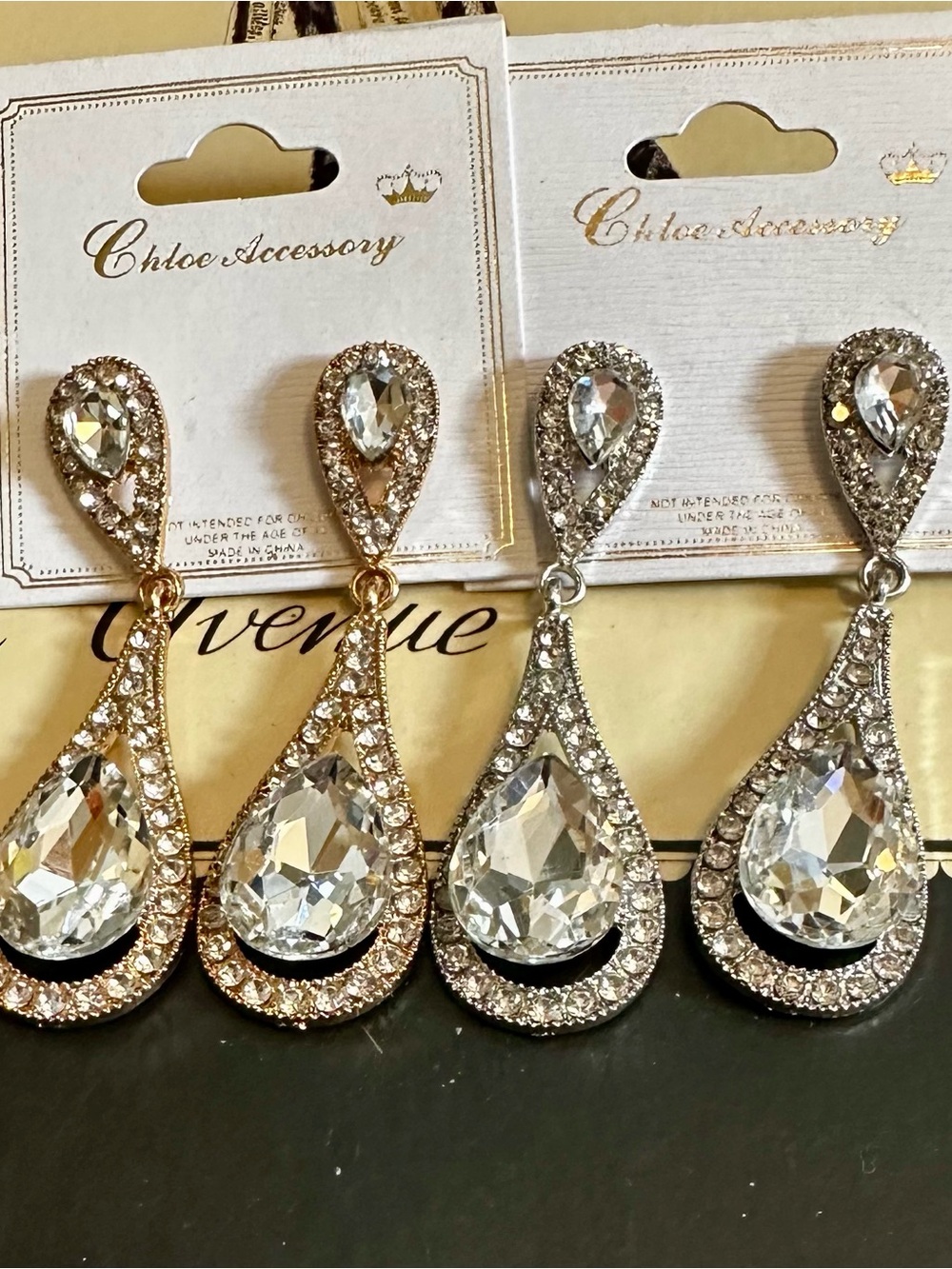 Teardrop Crystal Dangle Earrings - Gold & Silver